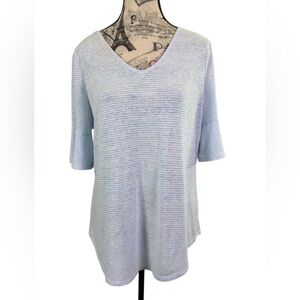 Liz Claiborne Light Blue & White Women's Ruffle Sleeve V Neck Top size M